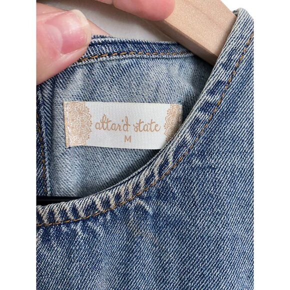 Altar'd State Tiered Ruffle Babydoll Denim Mini Dress A-Line Blue Medium - Picture 6 of 6